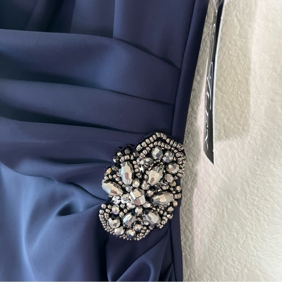 NWT Alex Evenings Embellished Side Drape Tulip Hem Column Formal Gown Navy SZ 4 - Picture 9 of 15